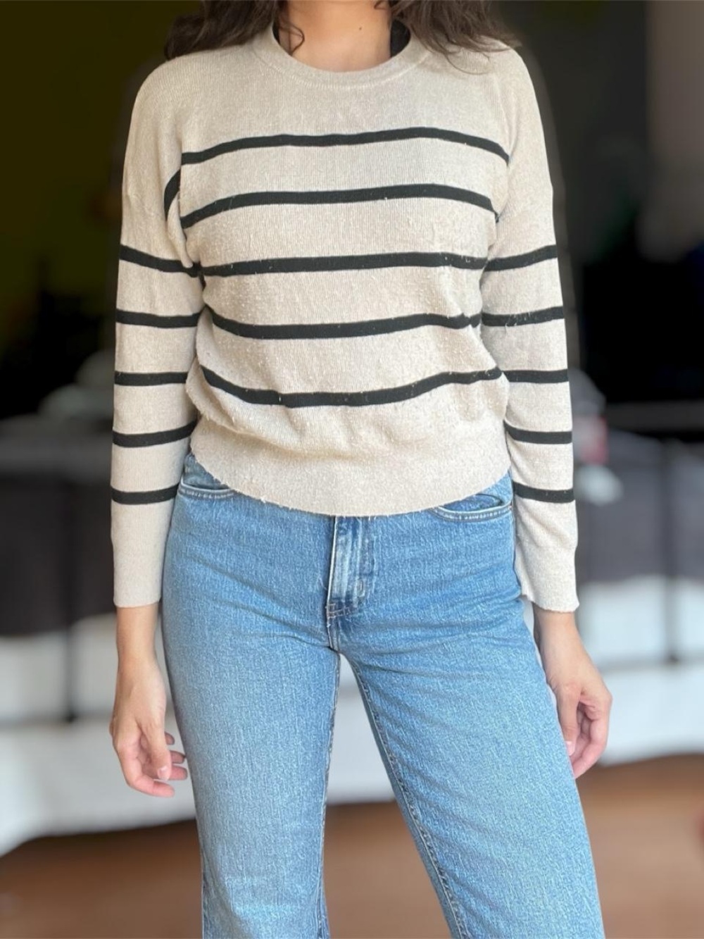 Thread & suppy ivory  black striped striped sweater size S